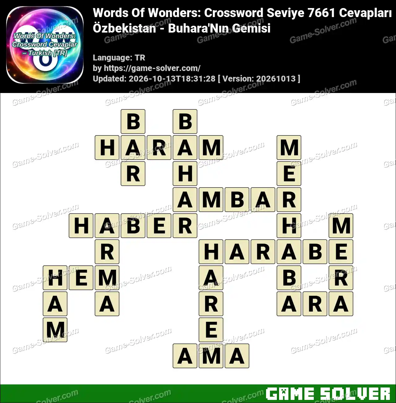 Words Of Wonders: Crossword Seviye 7661 Cevapları – Özbekistan – Buhara’Nın Gemisi